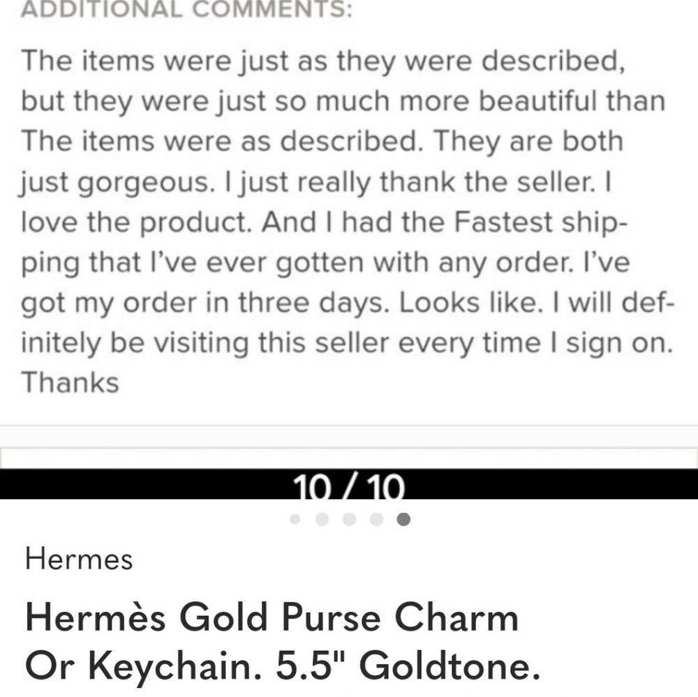 Hermès Gold Purse Charm Or Keychain. 5.5" Goldtone. GREAT REVIEW ON PRODUCT - Picture 9 of 9